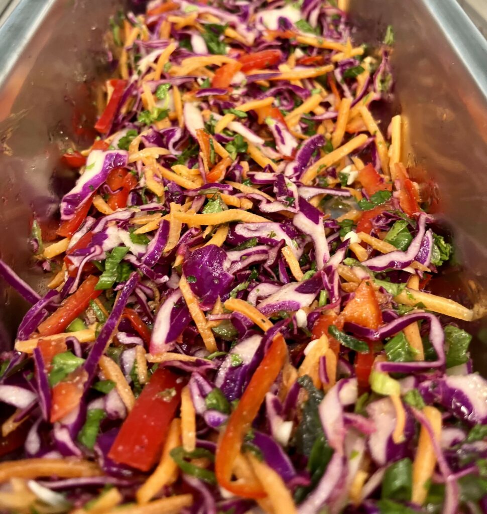 Rainbow Slaw in serving pan.