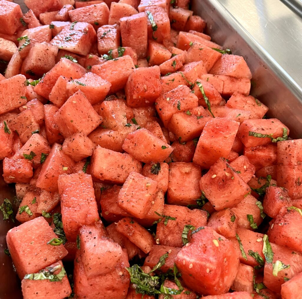 Honey Mint Citrus Dressing on watermelon.