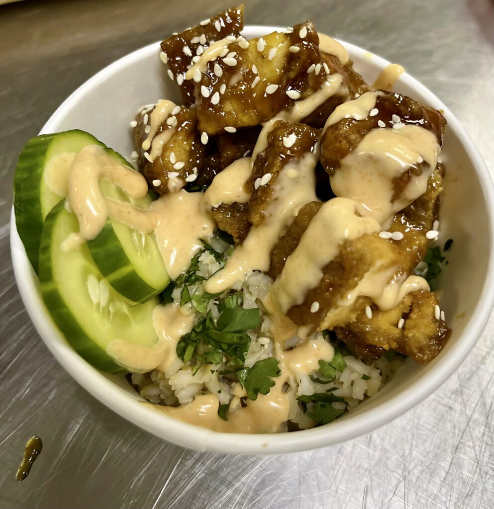 Sticky Chicken Yum Yum Rice Bowl.
