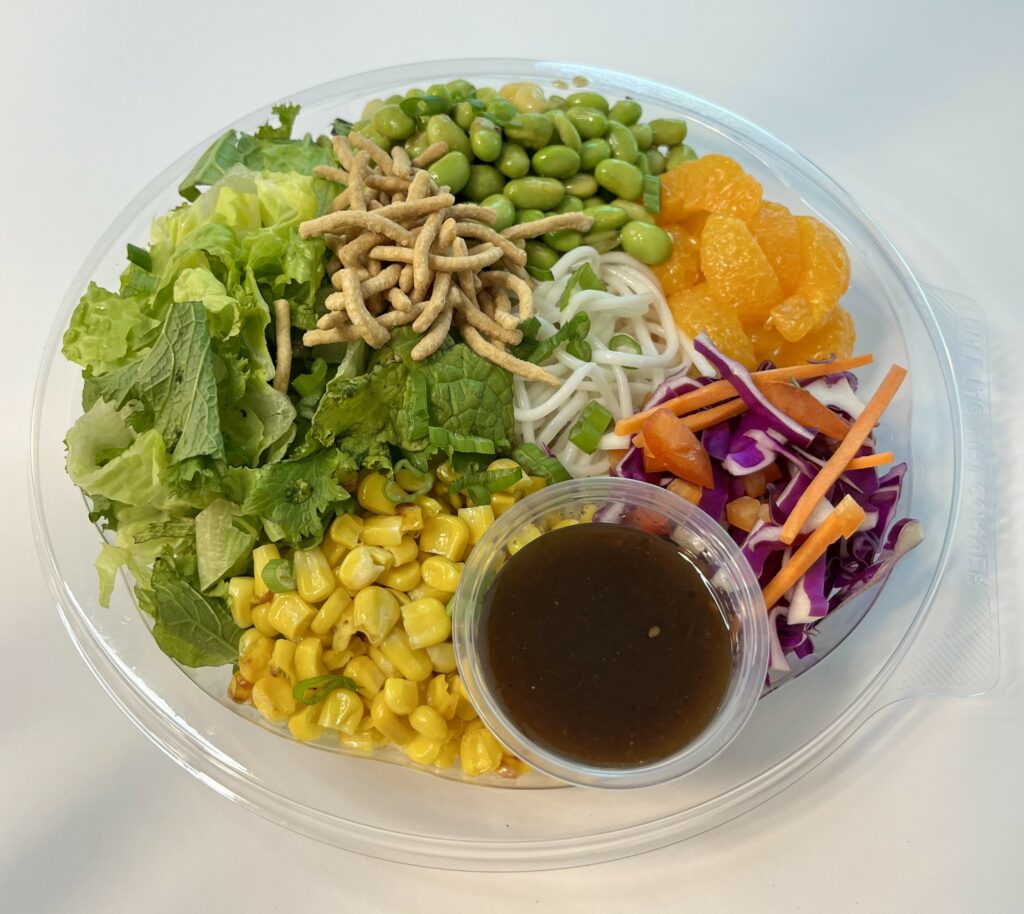 Ginger Edamame Noodle Salad with dressing.