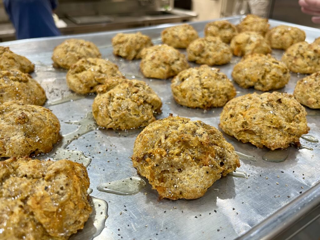 Sweet Potato Drop Biscuit on baking sheet.