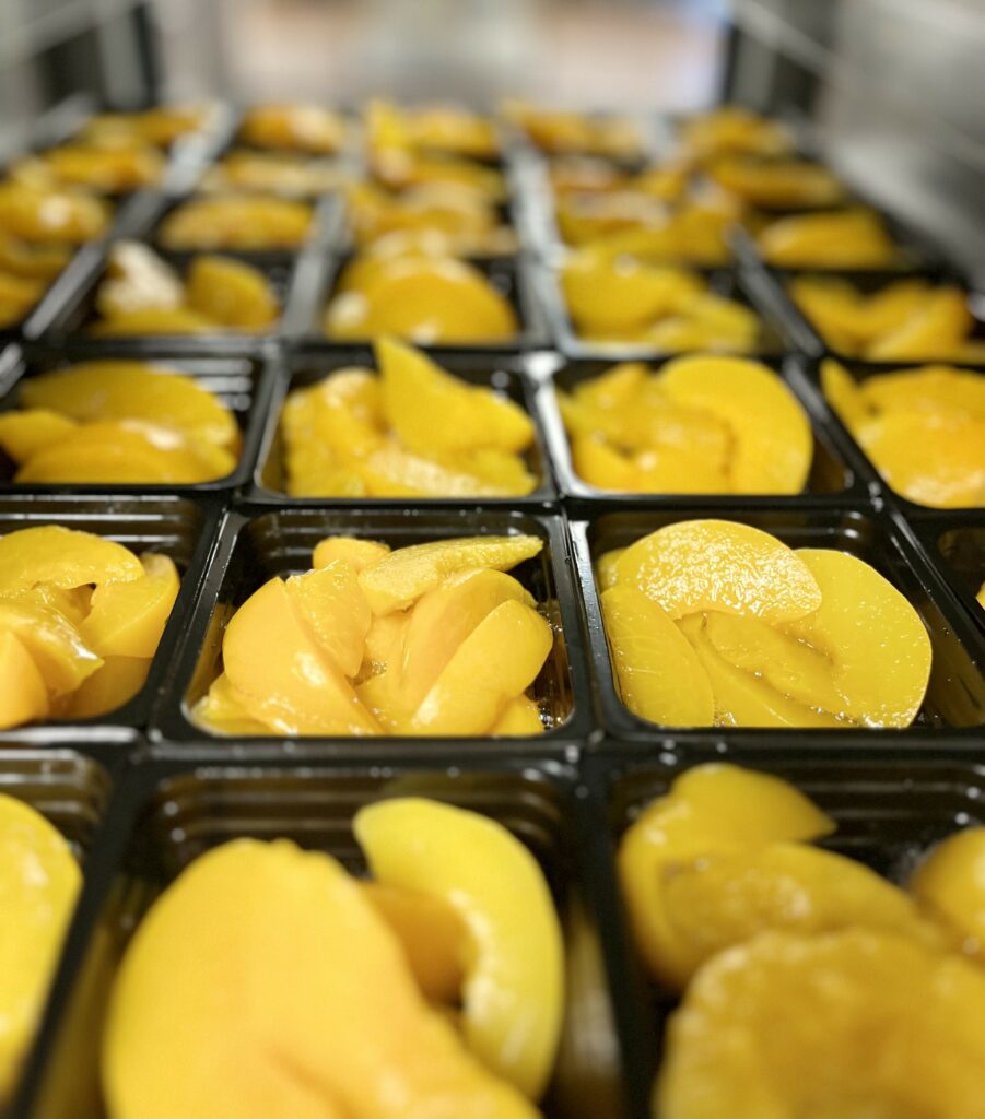Portioned chilled peaches.