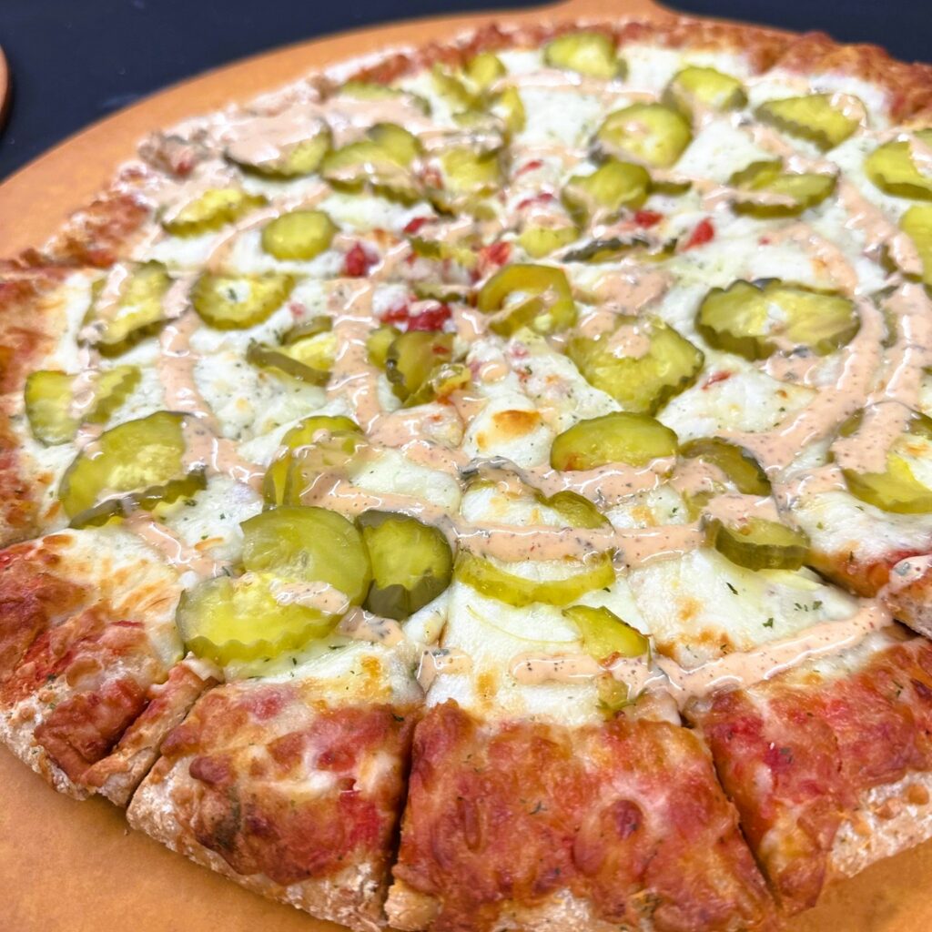 Dill Pickle Pizza with Chipotle Ranch.