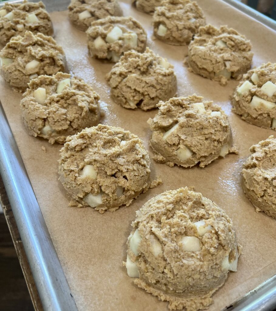 Drop biscuits prior to baking.