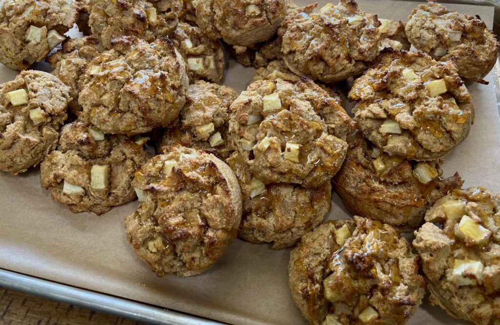 Apple Spiced Drop Biscuits on a baking sheet.