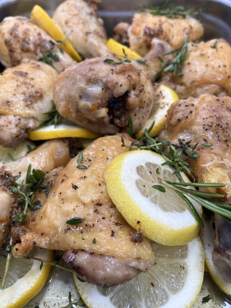 Roasted lemon herb chicken prepped.