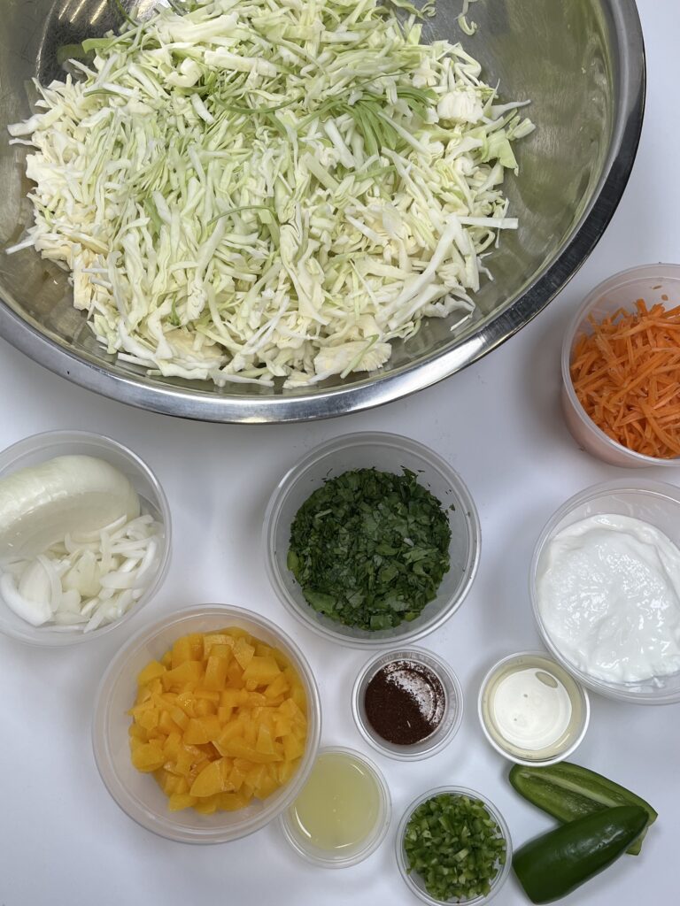 Ingredients for Putnam Peach Slaw.