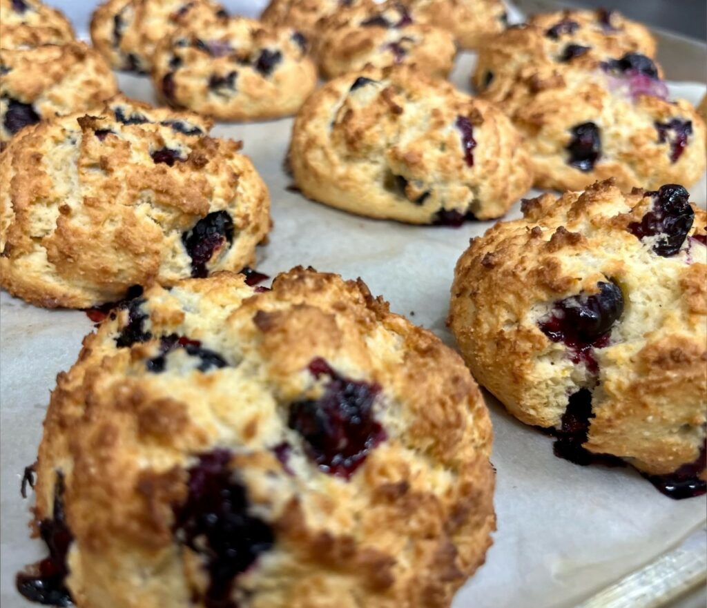Blueberry Lemon Drop Biscuits on baking sheet.
