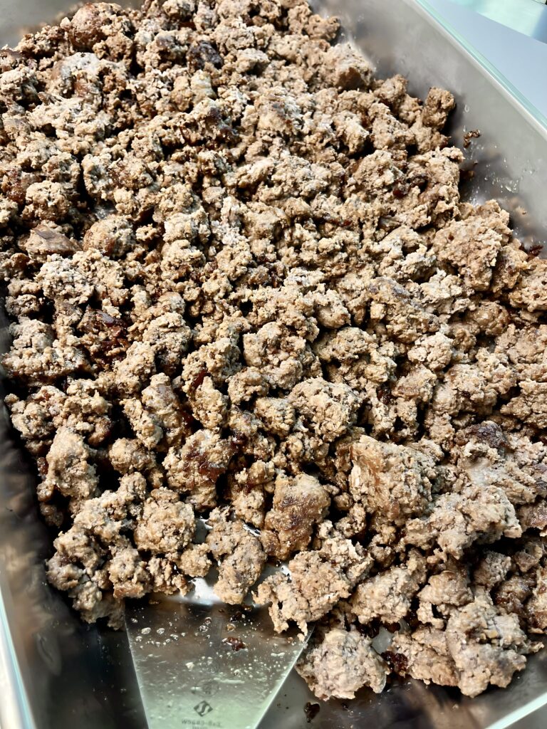 Seasoned Ground Beef in a pan.