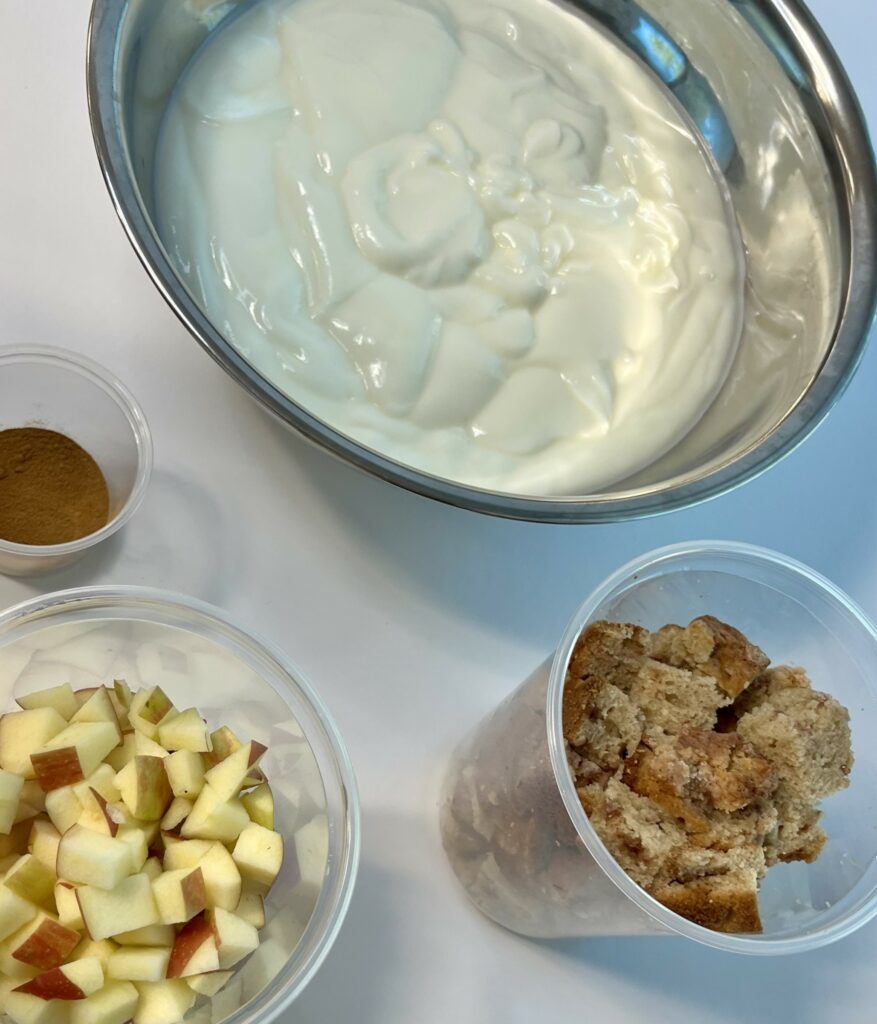 Ingredients for Spiced Apple Muffin parfaits.