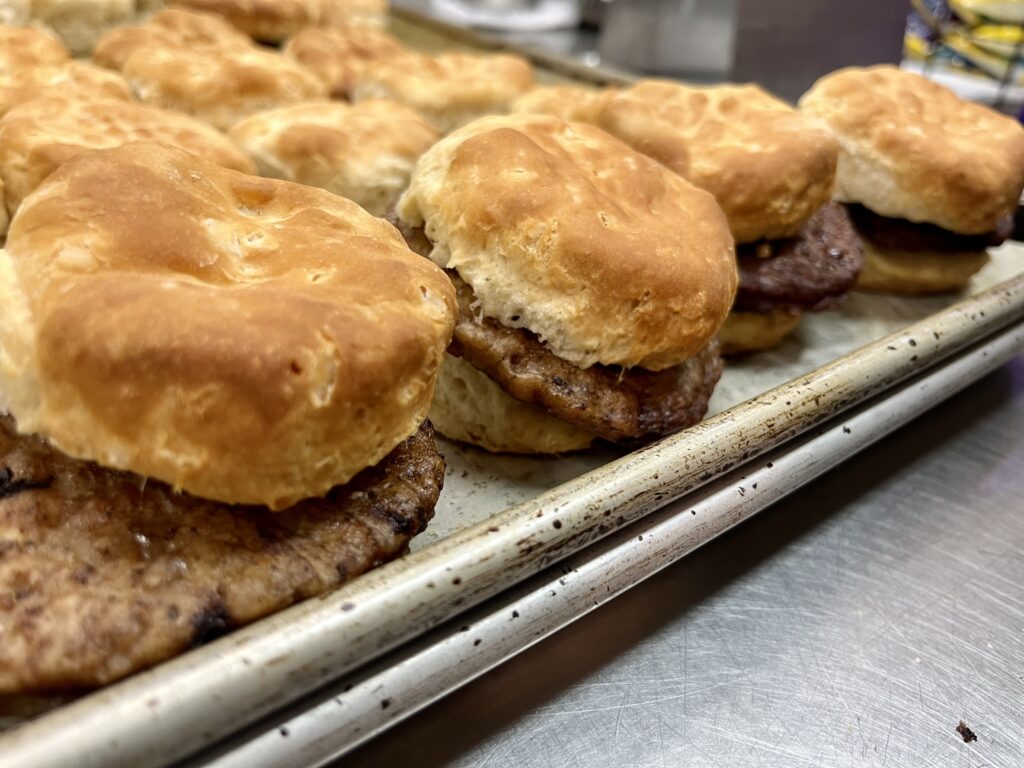 Sausage Biscuits on pan.