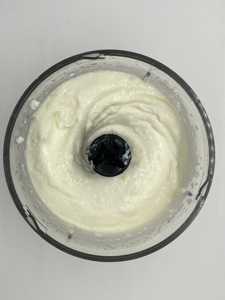 Blended, smooth cottage cheese.