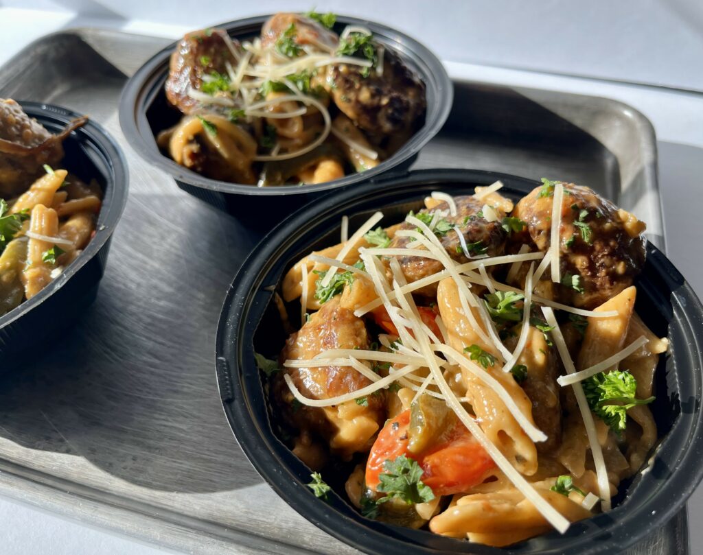 Creamy Cajun Meatball Pasta bowls.