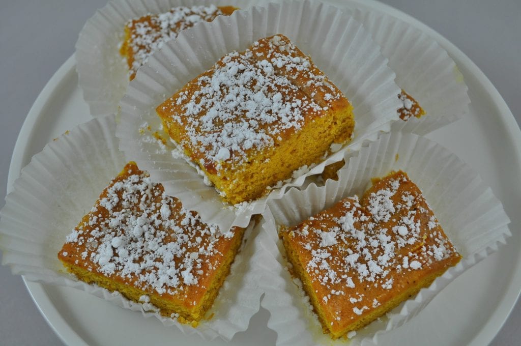 Harvest Spice Pumpkin Bar in paper baking cups.