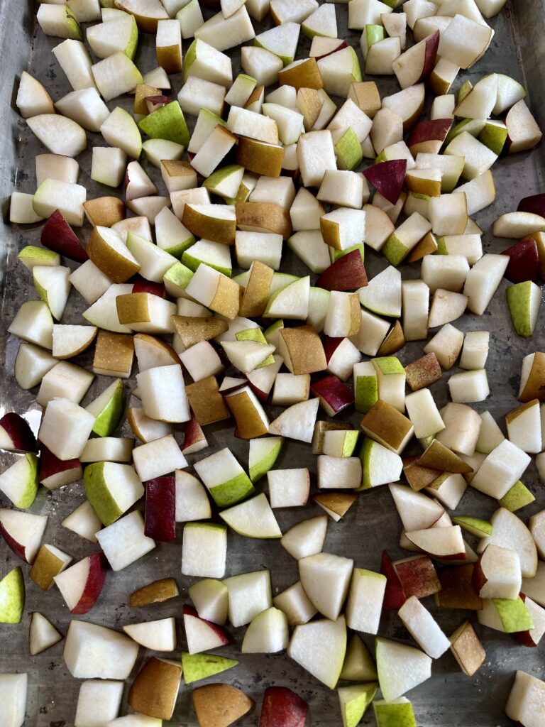 Diced pears prior to roasting.
