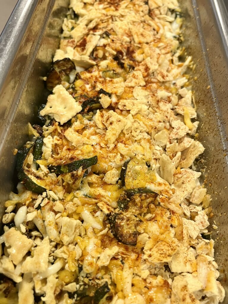 Cheesy Saltine Squash Bake in pan.