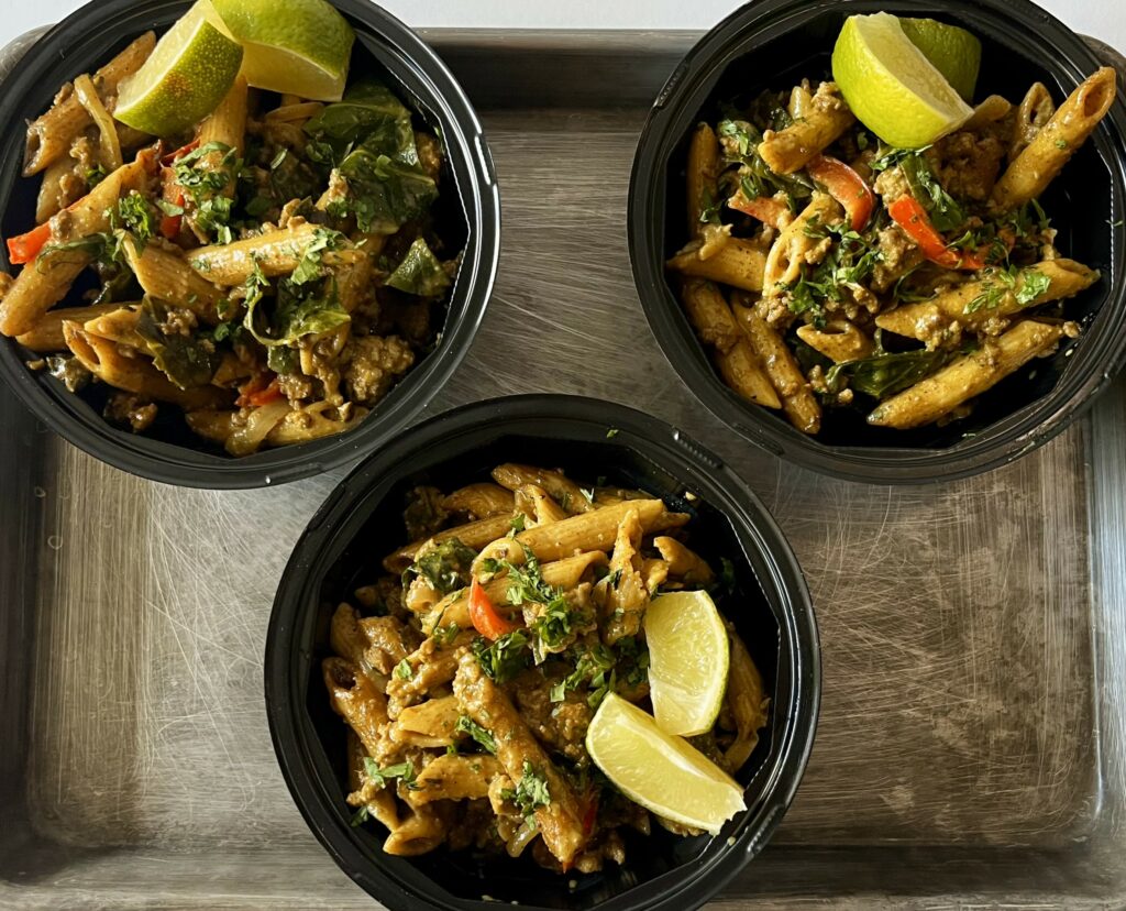 Jamaican Beef and Greens Pasta bowls.