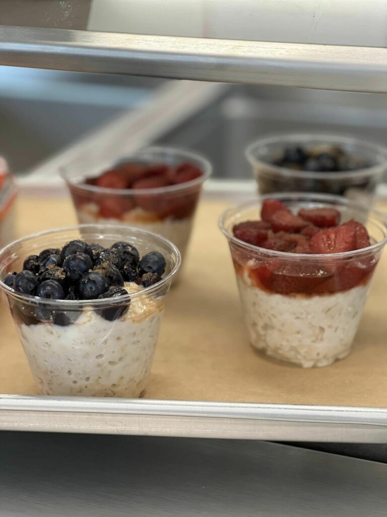 Overnight Oats with strawberries and blueberries.