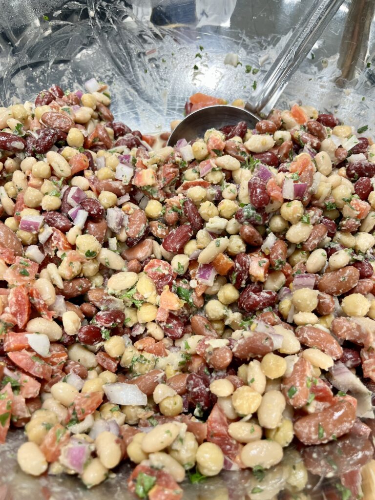 Zesty 4 Bean Salad in mixing bowl.