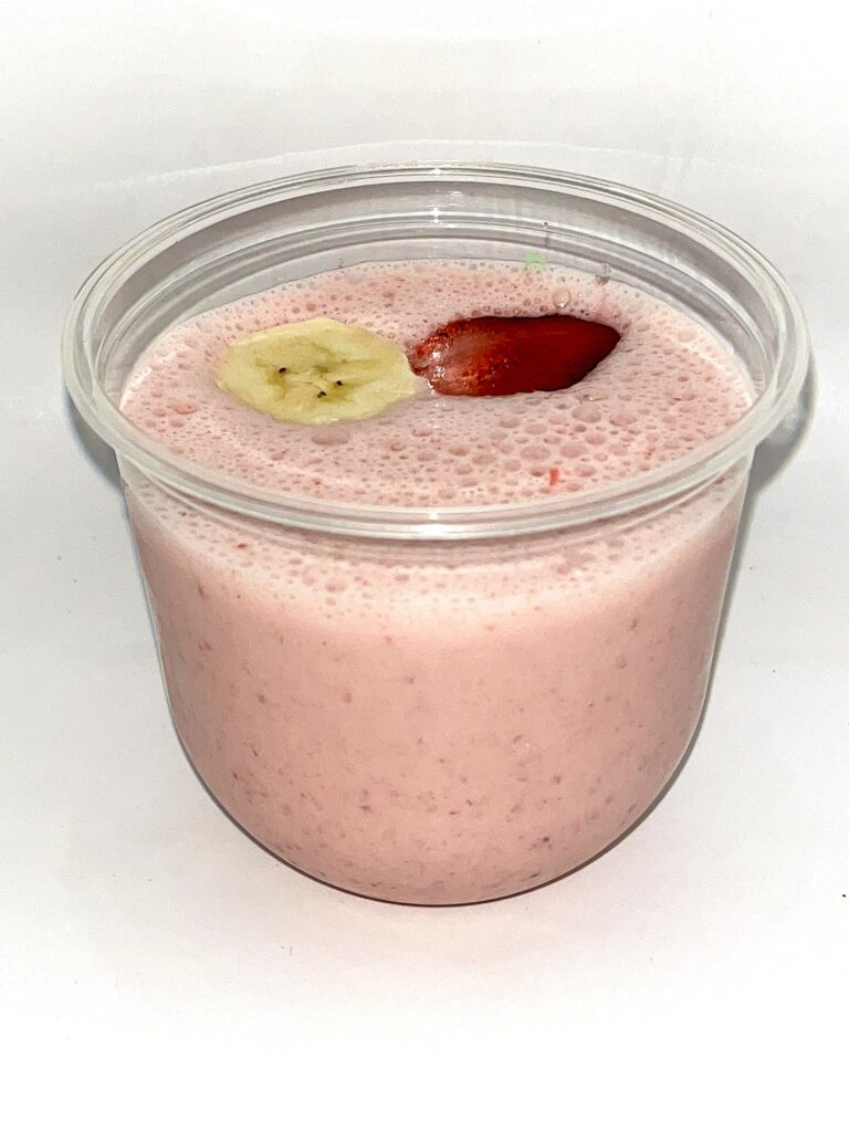 Breakfast smoothie with yogurt, strawberries and banana.