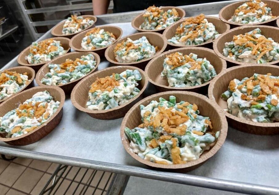 Cheesy Green Bean Casserole in bowls.