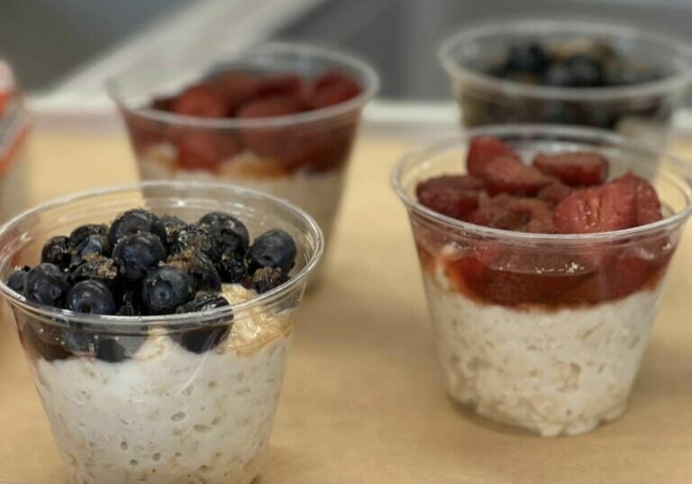 Overnight Oats with strawberries and blueberries.