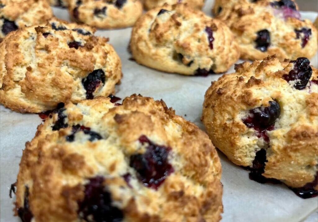 Blueberry Lemon Drop Biscuits on baking sheet.