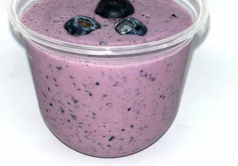 Blueberry Smoothie blend of yogurt, blueberries and 1% milk.