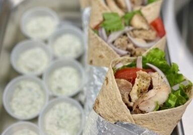 Chicken Gyro with tzatziki sauce.