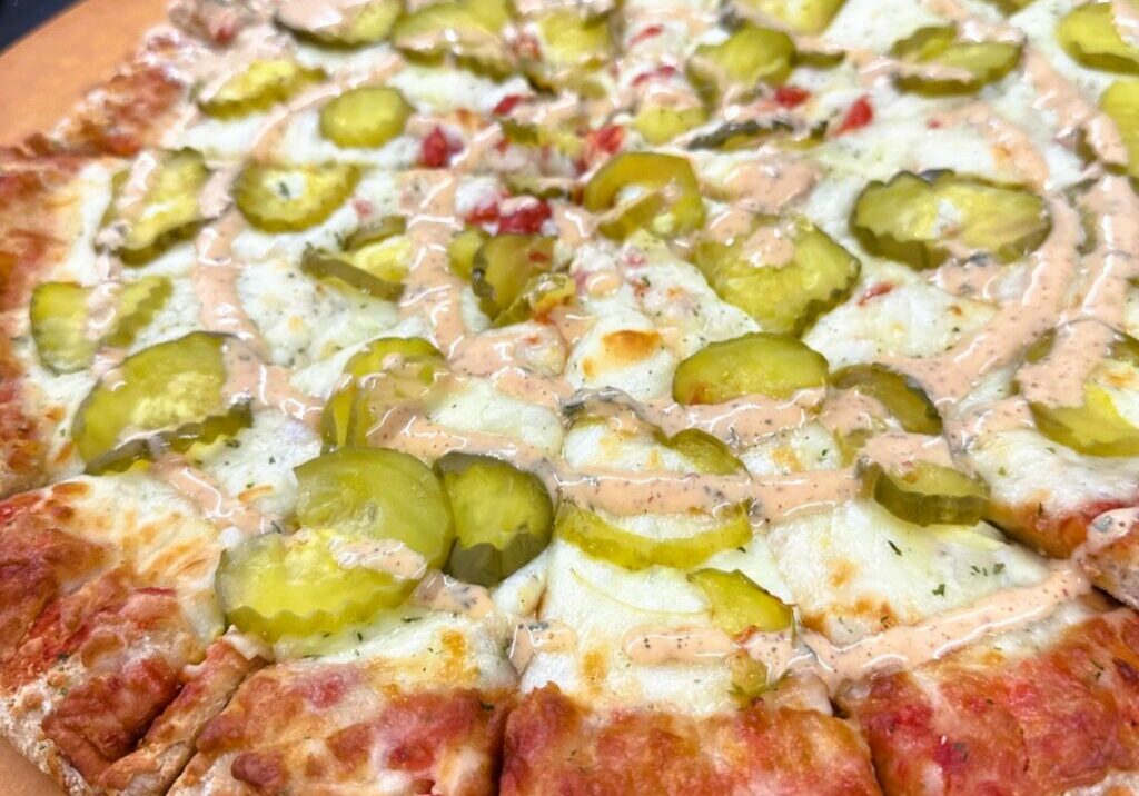 Dill Pickle Pizza with Chipotle Ranch.