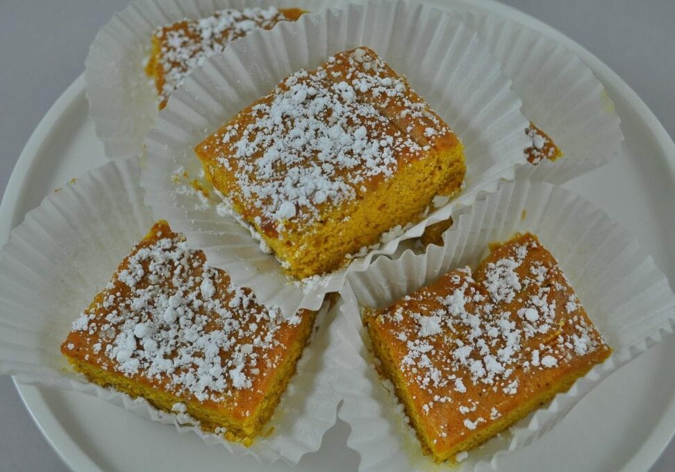 Harvest Spice Pumpkin Bar in paper baking cups.