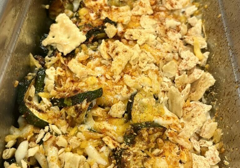 Cheesy Saltine Squash Bake in pan.