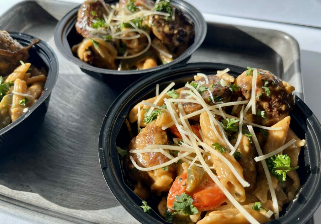 Creamy Cajun Meatball Pasta bowls.