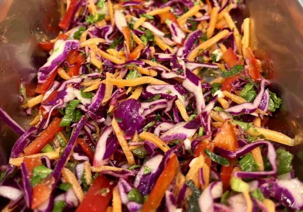 Rainbow Slaw in serving pan.