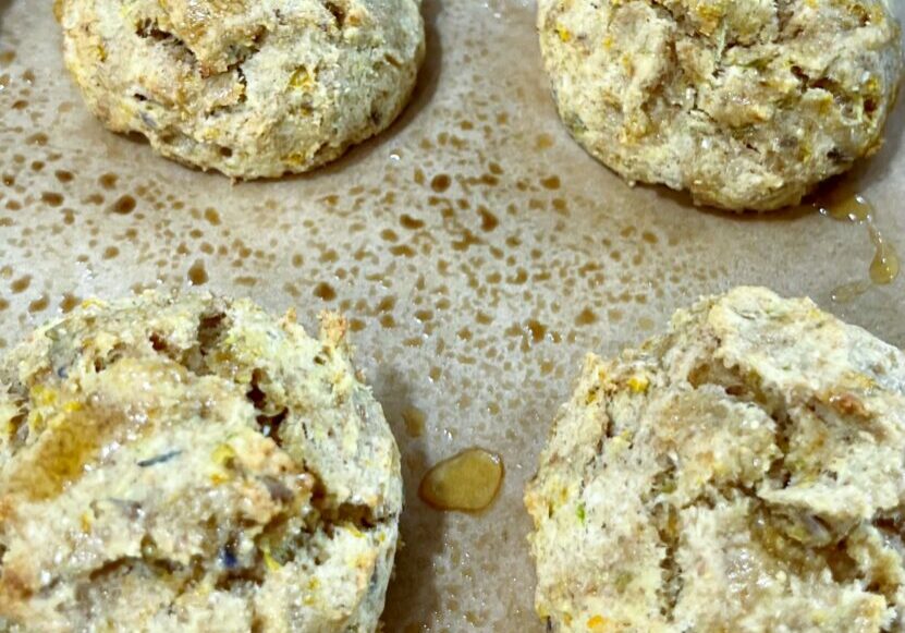 London Fog Drop Biscuits on baking sheet.