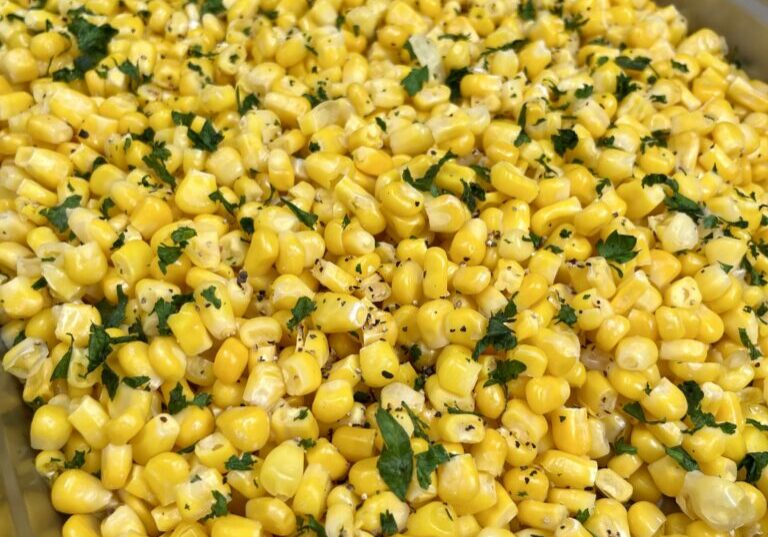 Steamed Corn in pan.
