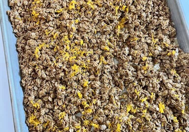 House Made Granola on baking sheet.