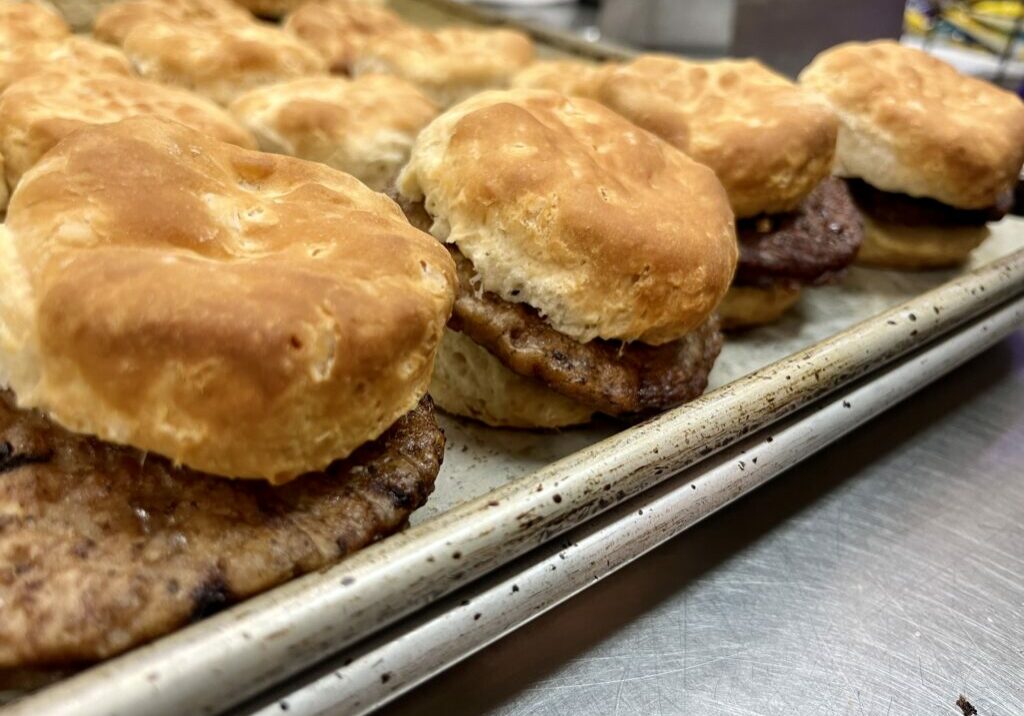 Sausage Biscuits on pan.