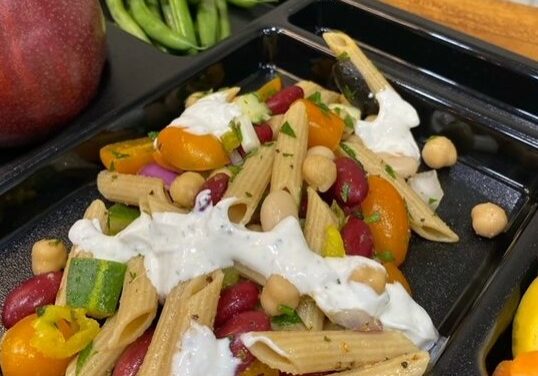 Greek Veggie & Bean Pasta Salad.